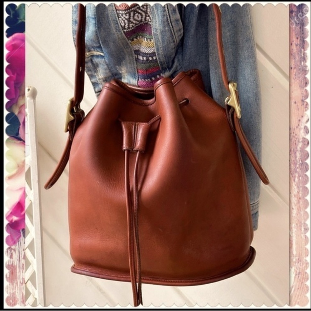 Coach Vintage Brown Leather Drawstring Crossbody Bag